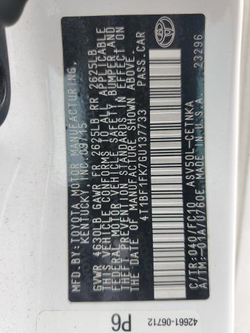 2016 TOYOTA CAMRY LE 4T1BF1FK7GU137733