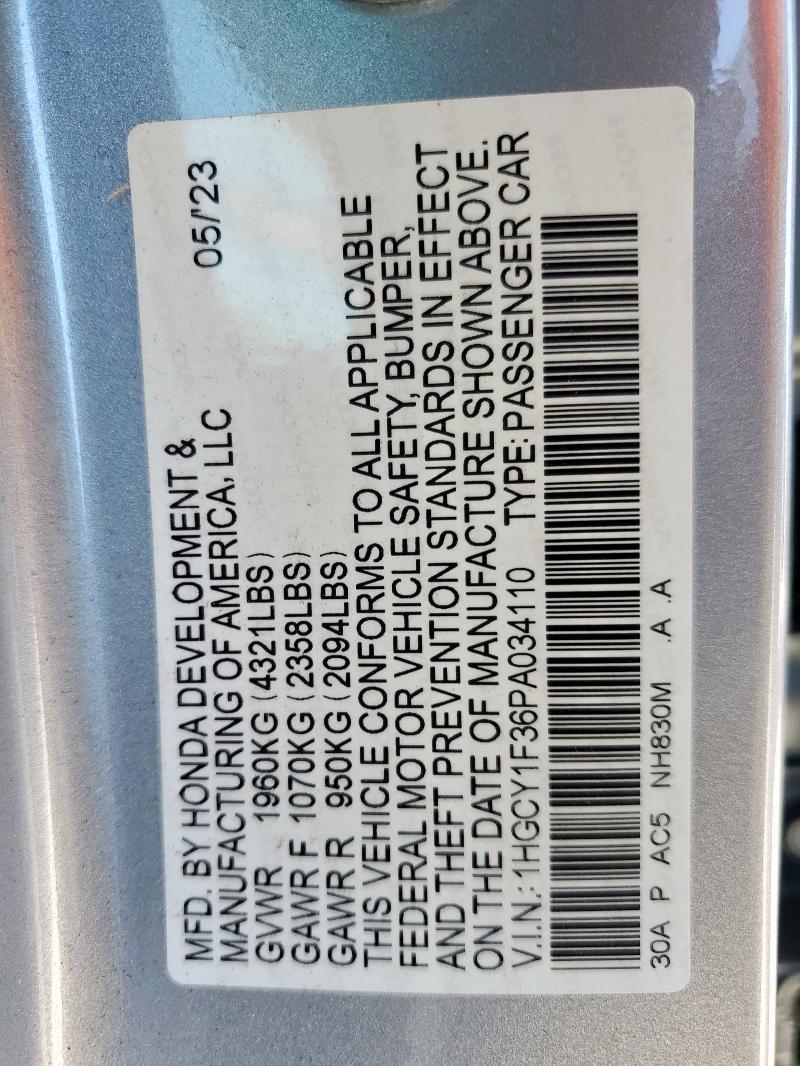 2023 HONDA ACCORD 1HGCY1F36PA034110