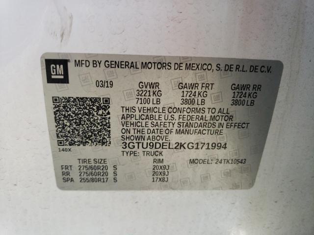 2019 GMC SIERRA K15 3GTU9DEL2KG171994