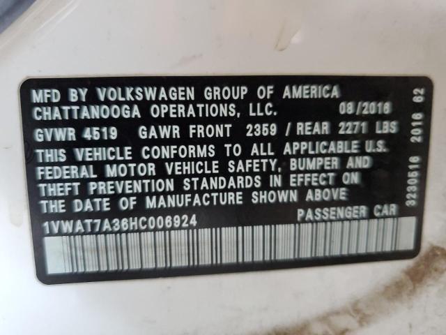 2017 VOLKSWAGEN PASSAT S - 1VWAT7A36HC006924