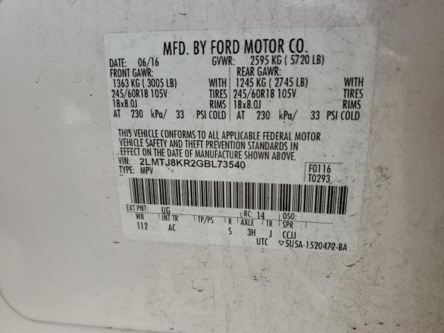 2016 LINCOLN MKX SELECT - 2LMTJ8KR2GBL73540