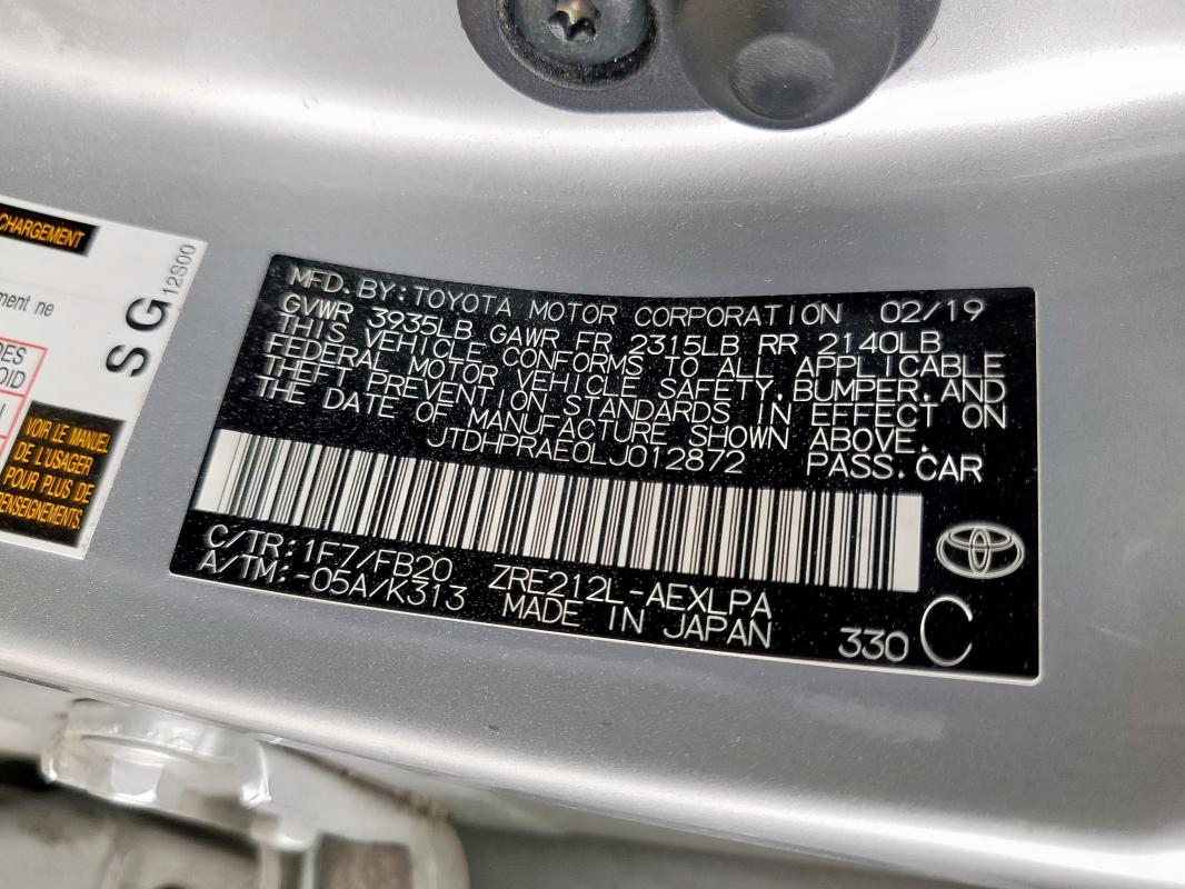 2020 TOYOTA COROLLA LE - JTDHPRAE0LJ012872