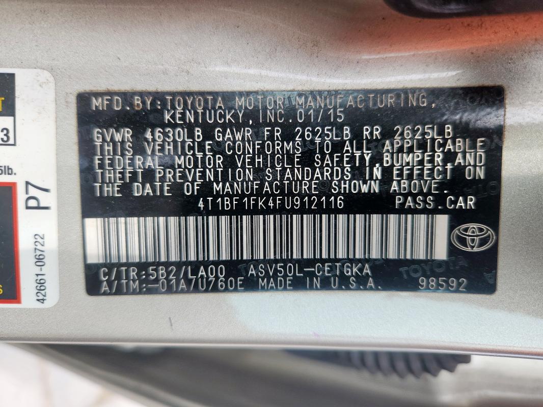 2015 TOYOTA CAMRY LE 4T1BF1FK4FU912116