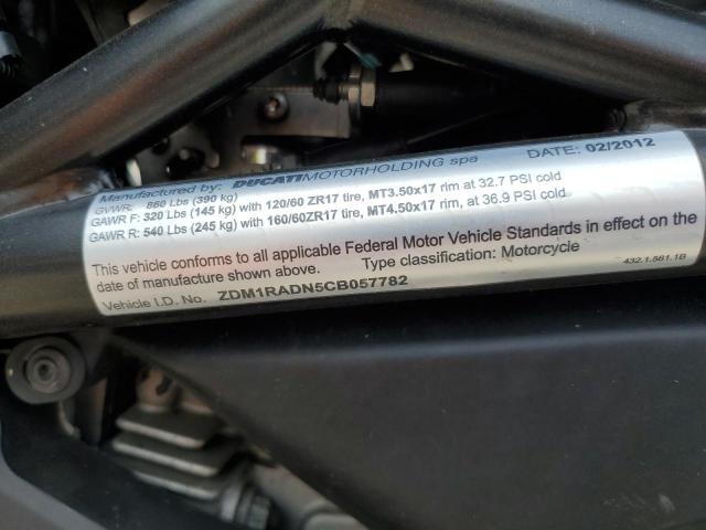2012 DUCATI MONSTER 696 ZDM1RADN5CB057782
