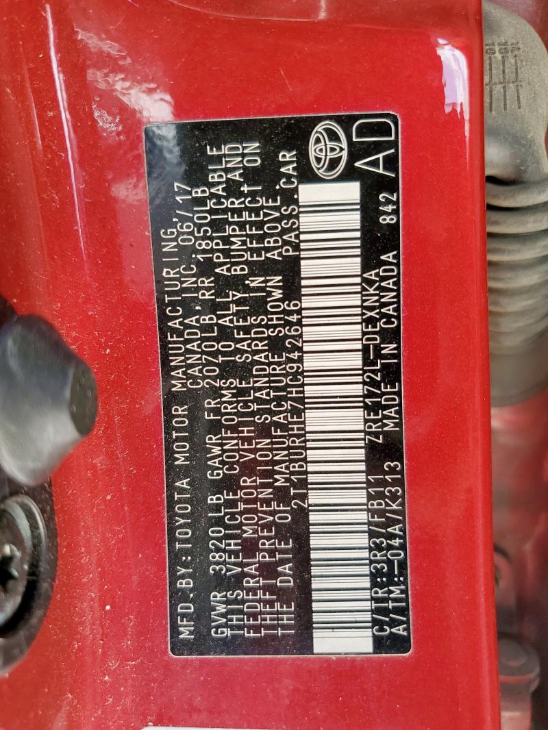 2017 TOYOTA COROLLA L 2T1BURHE7HC942646