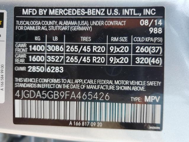 2015 MERCEDES-BENZ ML 400 4MA 4JGDA5GB9FA465426