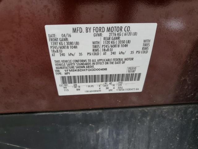 2016 FORD EXPLORER X 1FM5K8DH7GGD00498
