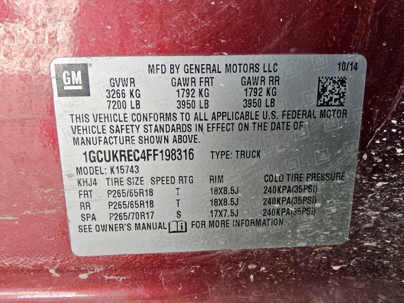 2015 CHEVROLET SILV1500 2 1GCUKREC4FF198316