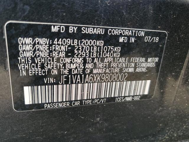 2019 SUBARU WRX JF1VA1A6XK9808002
