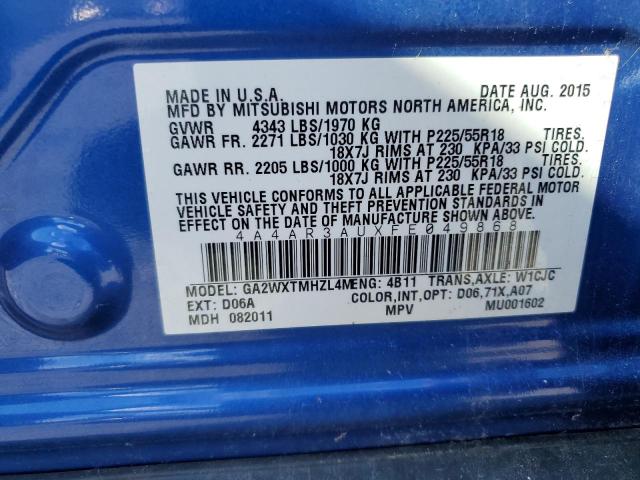 2015 MITSUBISHI OUTLANDER 4A4AR3AUXFE049868