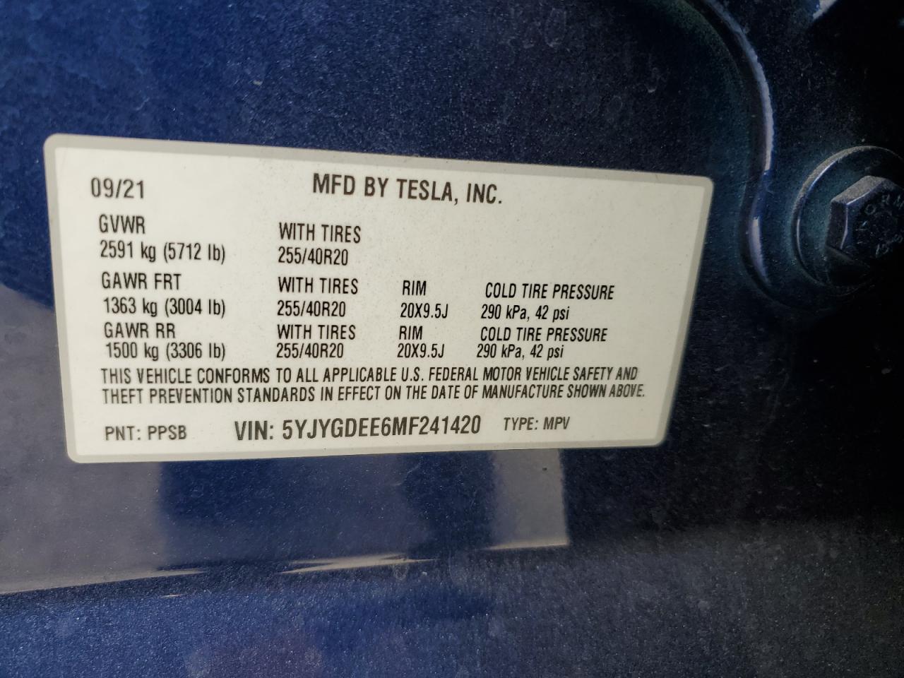 Lot #3302740011 2021 TESLA MODEL Y