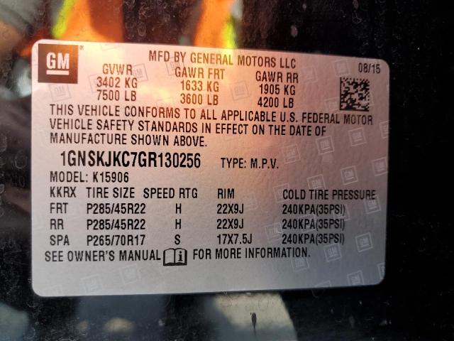 2016 CHEVROLET SUBURBAN K1500 LTZ 1GNSKJKC7GR130256