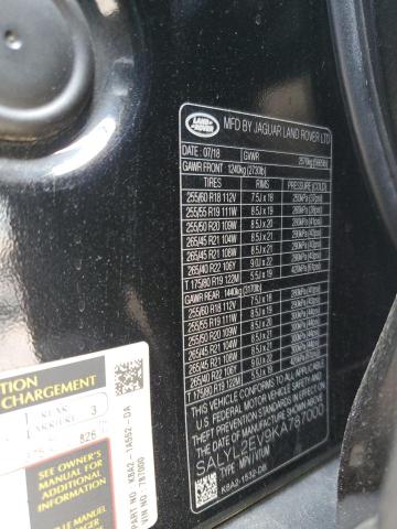 2019 LAND ROVER RANGE ROVE SALYL2EV9KA787000