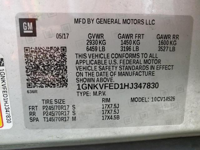 2017 CHEVROLET TRAVERSE L - 1GNKVFED1HJ347830