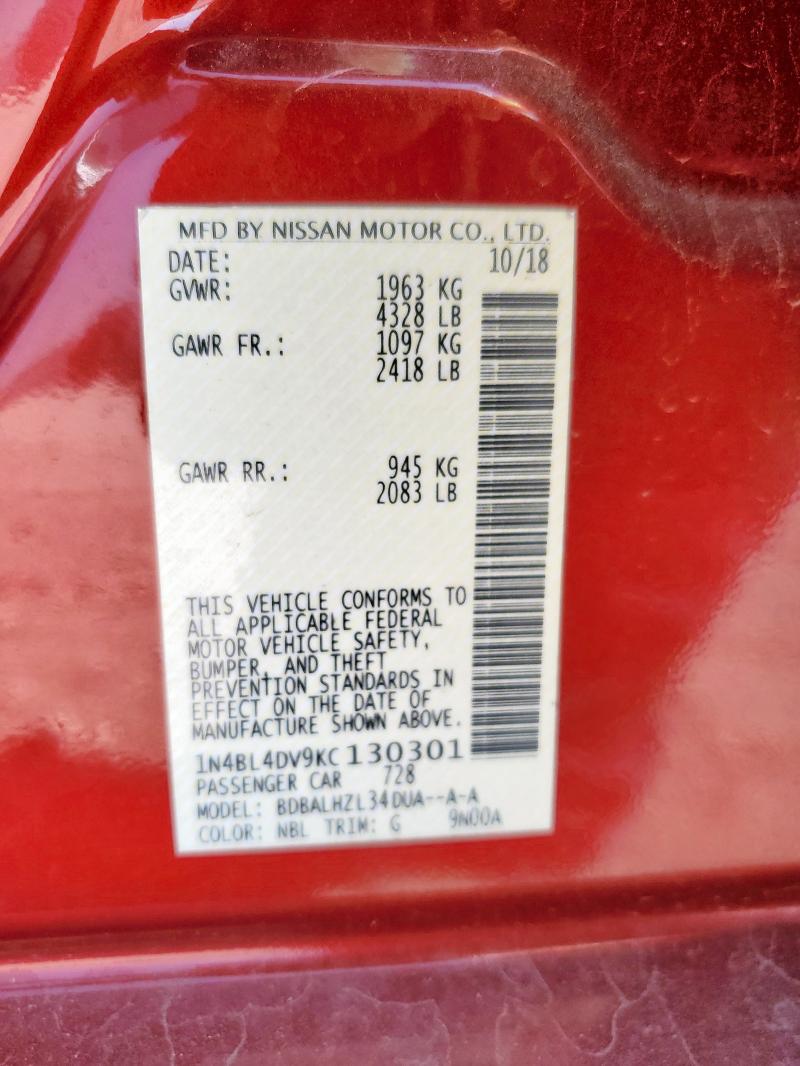 2019 NISSAN ALTIMA SV 1N4BL4DV9KC130301