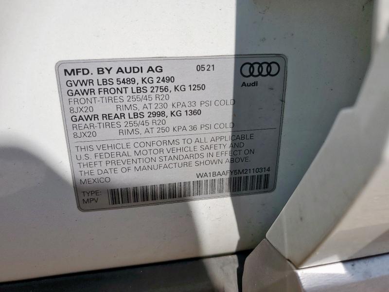 2021 AUDI Q5 PREMIUM PLUS WA1BAAFY5M2110314