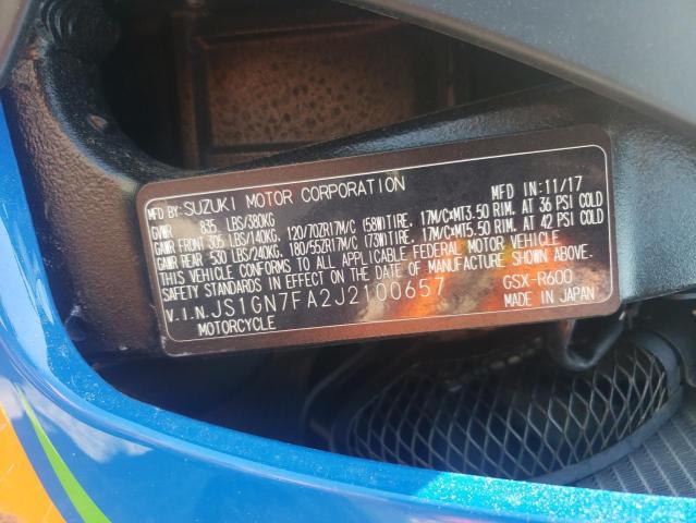 2018 SUZUKI GSX-R600 JS1GN7FA2J2100657