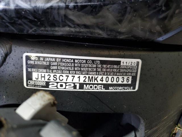 2021 HONDA CBR1000 RR JH2SC7712MK400036