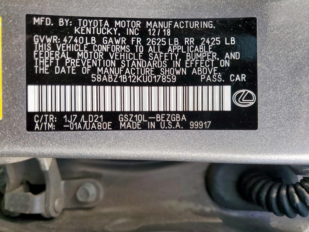 2019 LEXUS ES 350 58ABZ1B12KU017859
