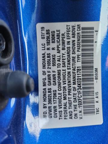 2019 HONDA CIVIC EX 19XFC1F34KE011781