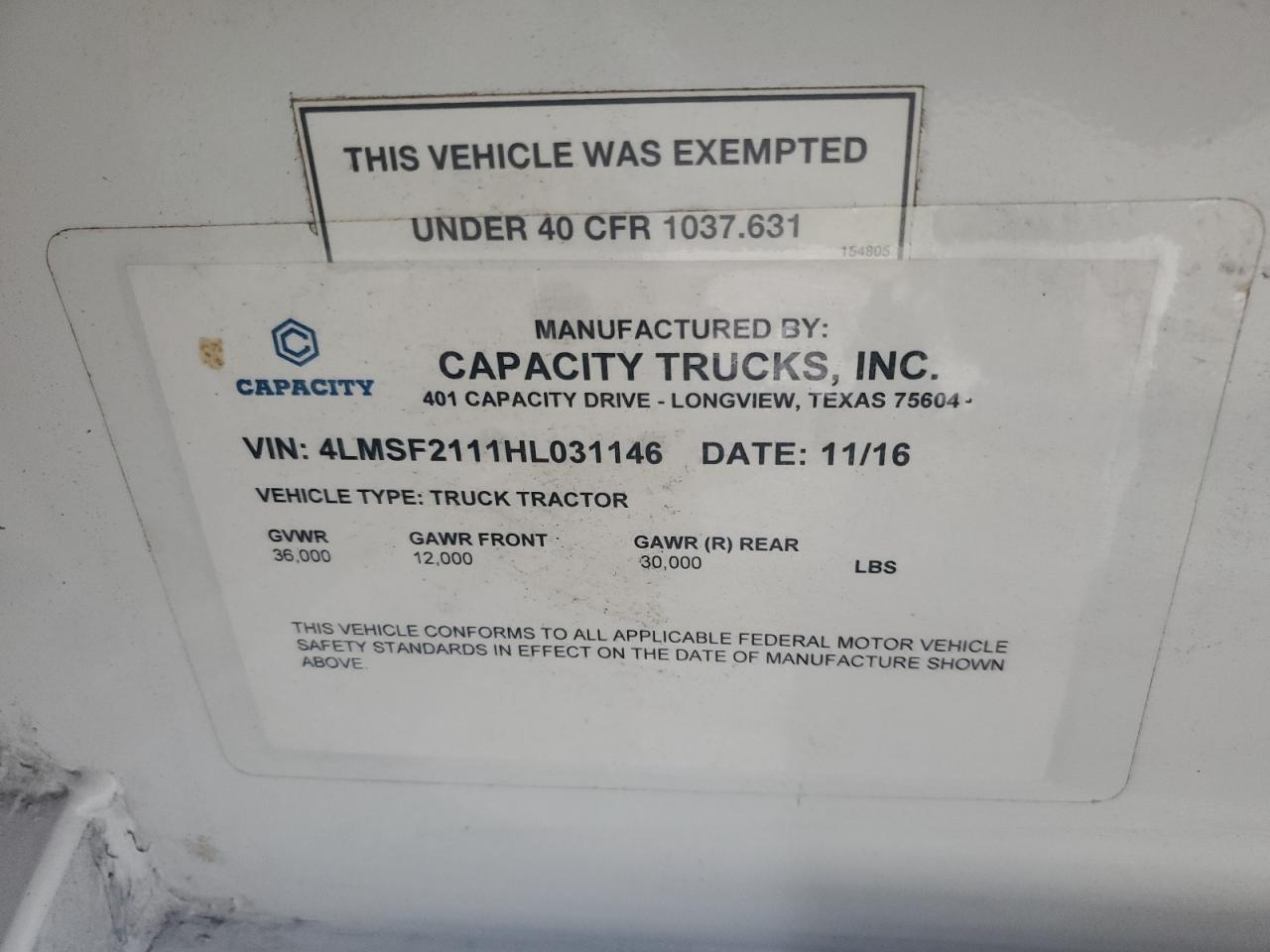 Lot #3222439283 2017 CAPACITY UNKNOWN