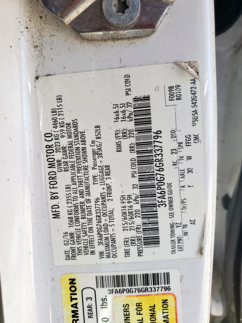 2016 FORD FUSION S 3FA6P0G76GR337796