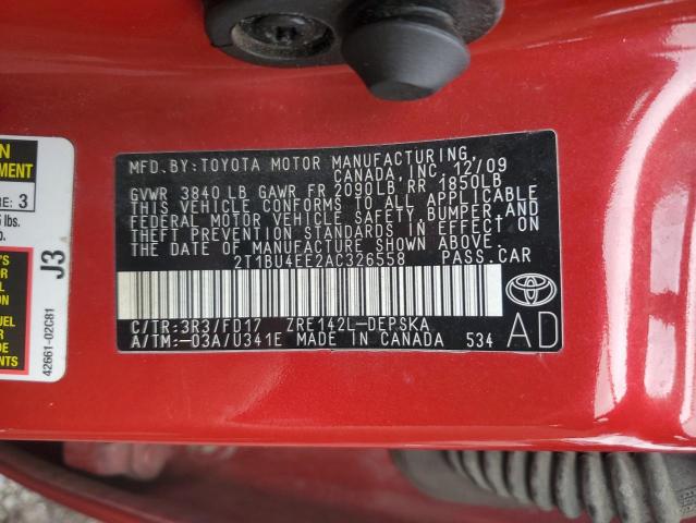 2010 TOYOTA COROLLA BA - 2T1BU4EE2AC326558