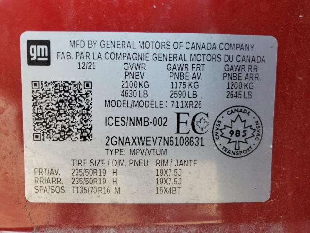 2022 CHEVROLET EQUINOX RS 2GNAXWEV7N6108631
