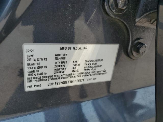 2021 TESLA MODEL Y 5YJYGDEE1MF125171