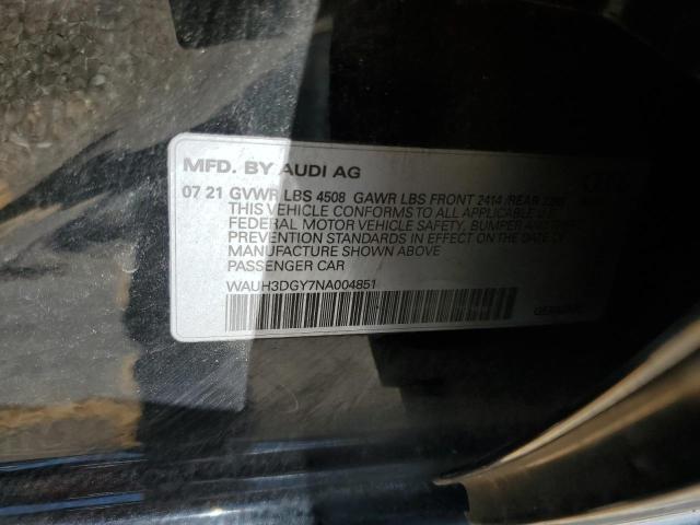 2022 AUDI S3 PREMIUM WAUH3DGY7NA004851