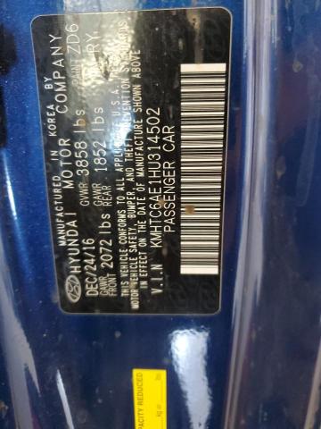 2017 HYUNDAI VELOSTER TURBO KMHTC6AE1HU314502