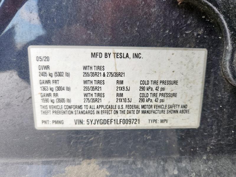 2020 TESLA MODEL Y 5YJYGDEF1LF009721