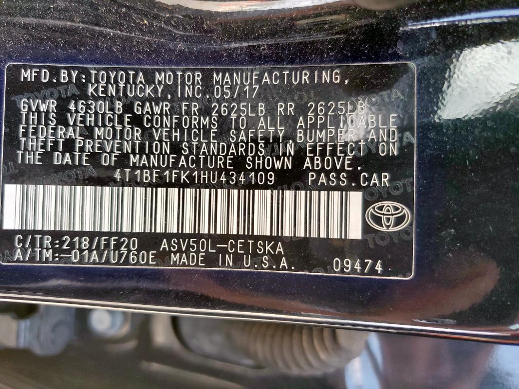 2017 TOYOTA CAMRY LE - 4T1BF1FK1HU434109