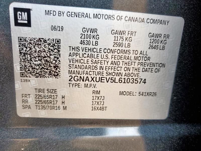 2020 CHEVROLET EQUINOX LT - 2GNAXUEV5L6103574