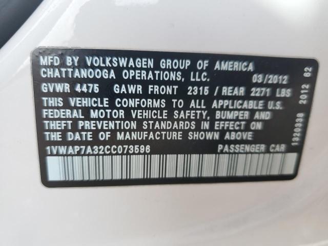 2012 VOLKSWAGEN PASSAT S #3302890942
