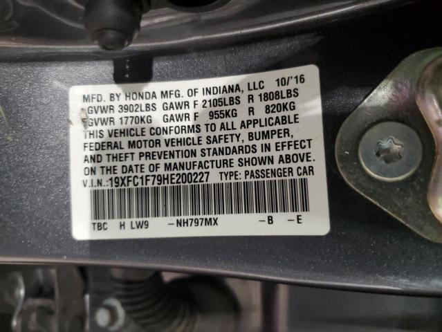 2017 HONDA CIVIC EXL 19XFC1F79HE200227