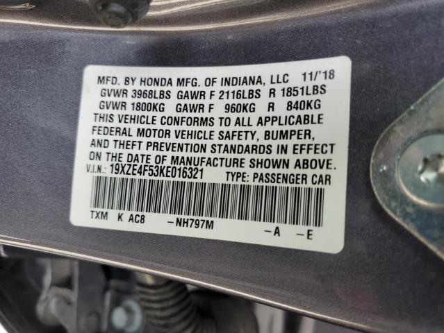 2019 HONDA INSIGHT EX 19XZE4F53KE016321