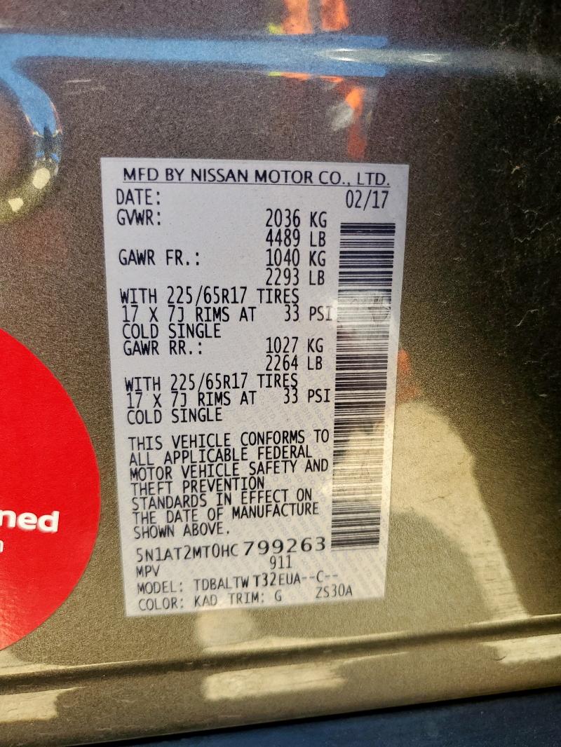 2017 NISSAN ROGUE S 5N1AT2MT0HC799263