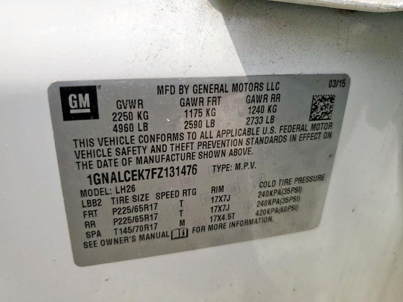 2015 CHEVROLET EQUINOX LT - 1GNALCEK7FZ131476