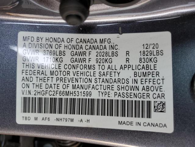 2021 HONDA CIVIC LX - 2HGFC2F66MH531599