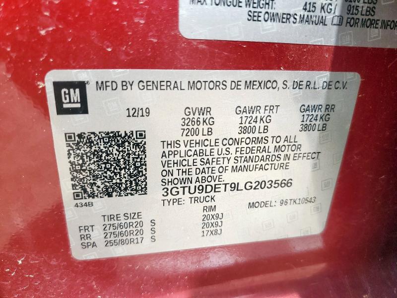2020 GMC SIERRA K1500 SLT 3GTU9DET9LG203566