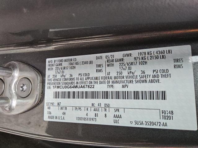 2021 FORD ESCAPE SE - 1FMCU0G64MUA67822