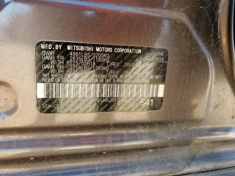 2019 MITSUBISHI OUTLANDER JA4AD3A36KZ007241