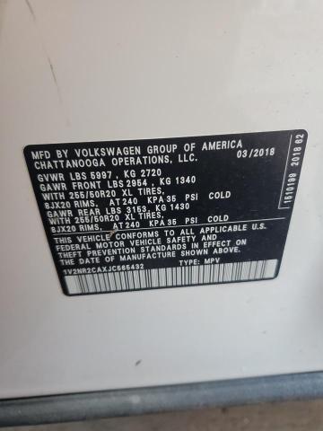 2018 VOLKSWAGEN ATLAS SEL 1V2NR2CAXJC565432