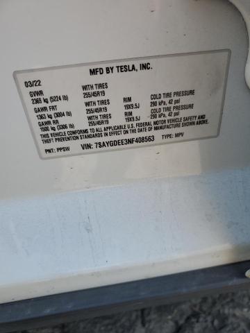 2022 TESLA MODEL Y 7SAYGDEE3NF408563