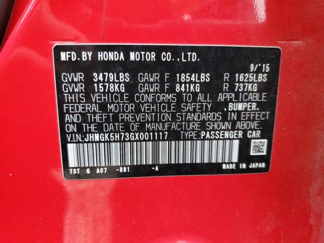 2016 HONDA FIT EX JHMGK5H73GX001117