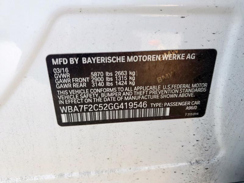 2016 BMW 750 XI WBA7F2C52GG419546