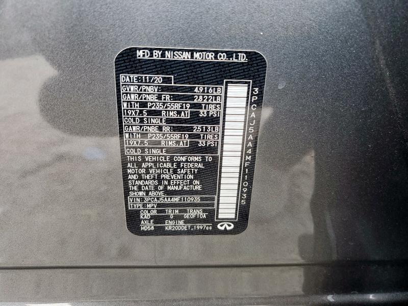 2021 INFINITI QX50 PURE 3PCAJ5AA4MF110935