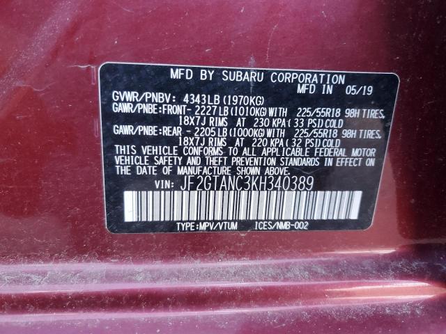 2019 SUBARU CROSSTREK LIMITED JF2GTANC3KH340389