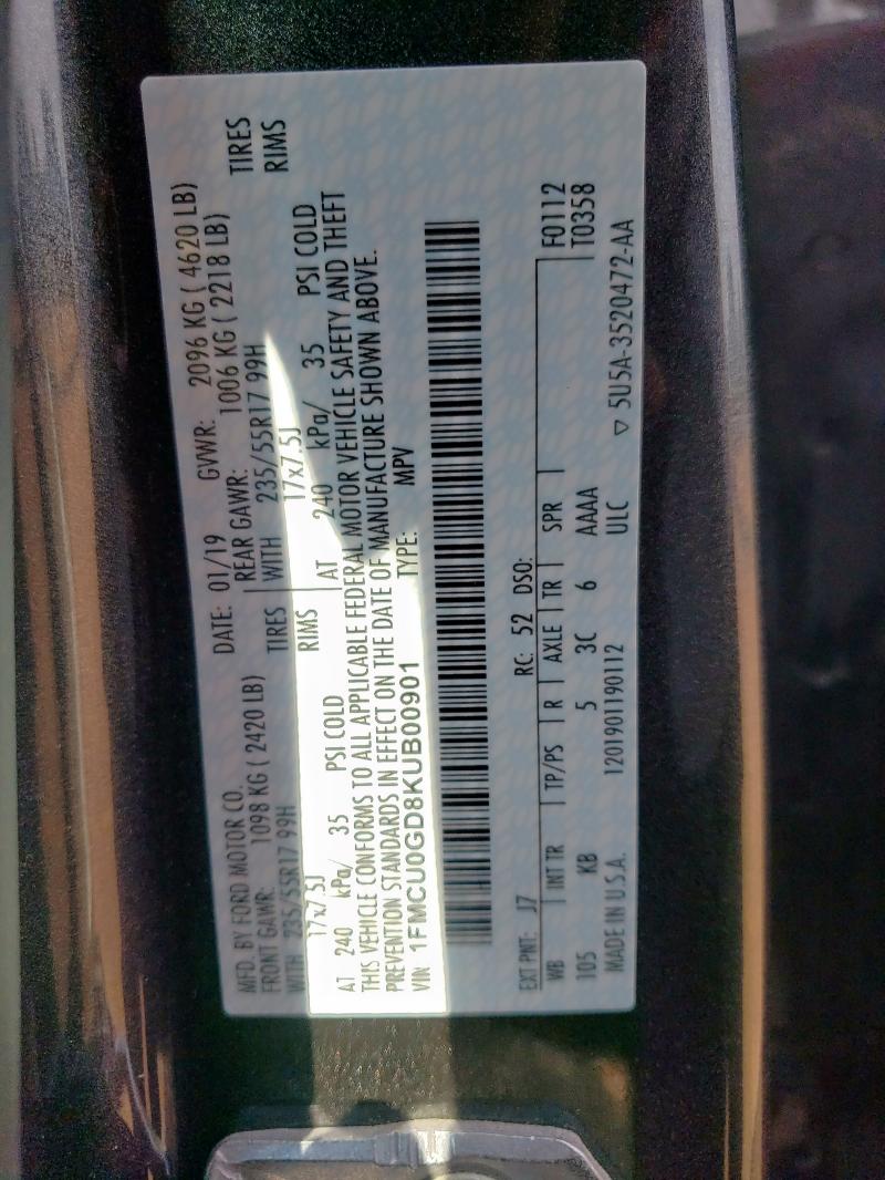 2019 FORD ESCAPE SE - 1FMCU0GD8KUB00901